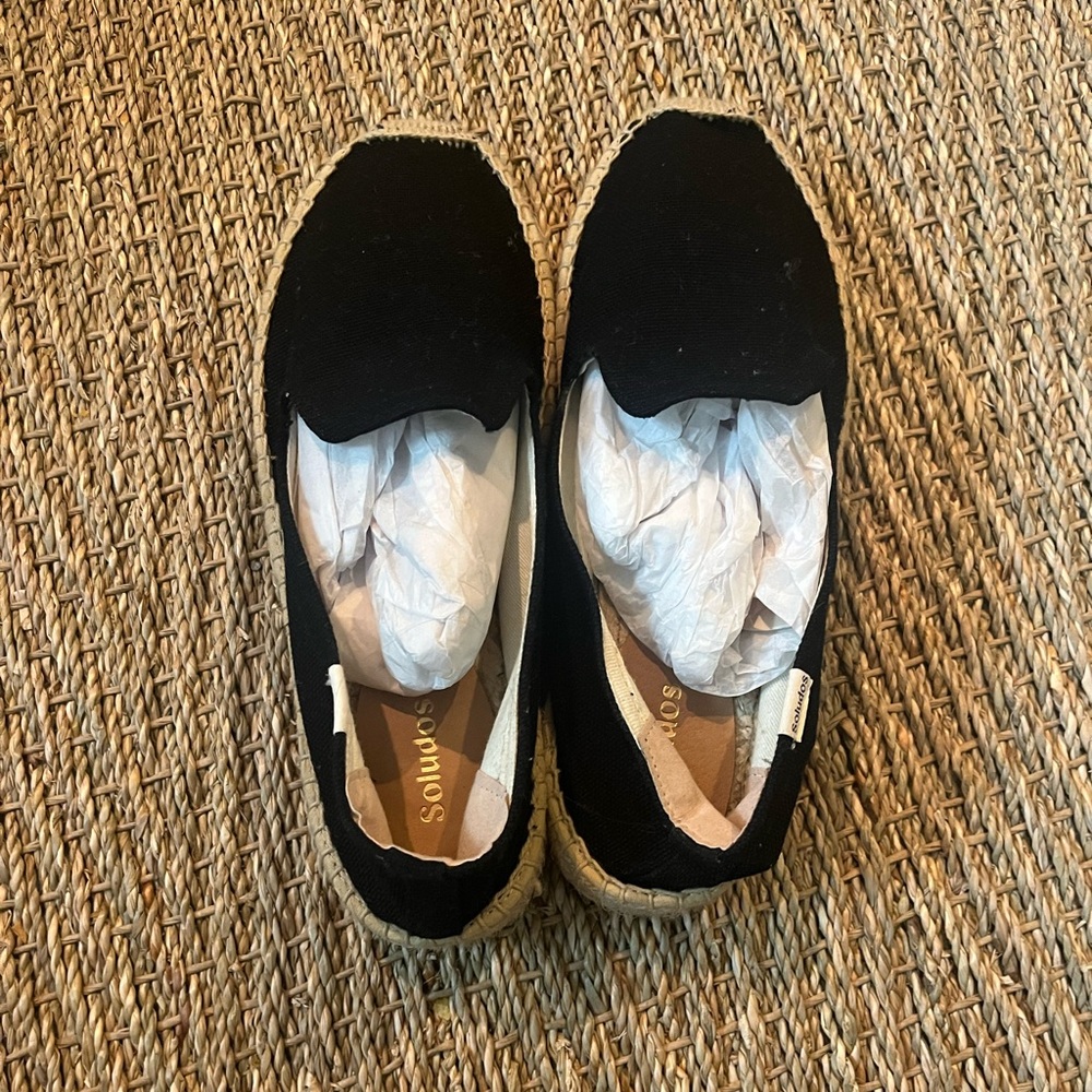 Soludos Black Espadrille Flats Platform Size 8.5
